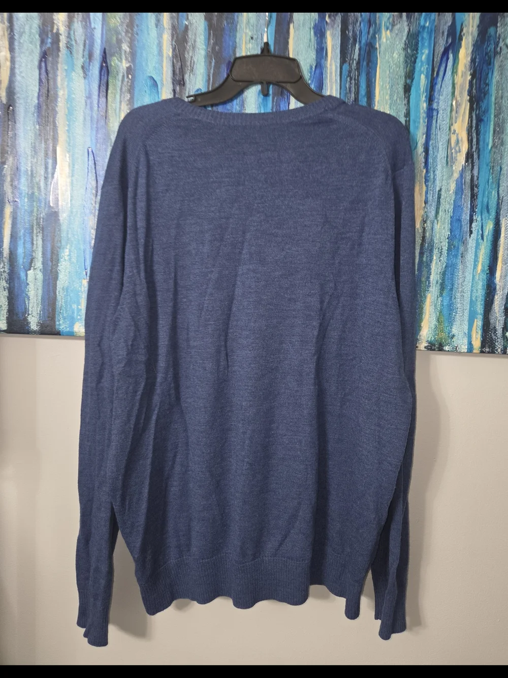 Marino Wool Extra Fine, Men's V-Neck Sweater-Blue-Banana Republic XL Long Sleeve